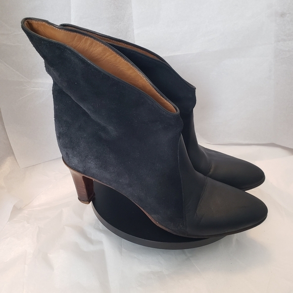 Chloe Kole Suede Leather Asymmetrical Fold Heel Boots Size 39 US 9  Blue - Picture 1 of 11